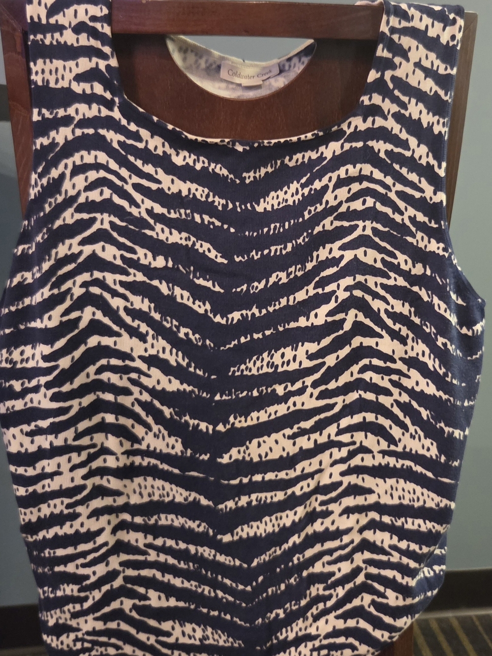 Coldwater Creek Navy and Cream Sleeveless Printed Tank